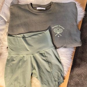 Morgan Stewart Sport crew neck tennis sweatshirt & matching biker shorts size S